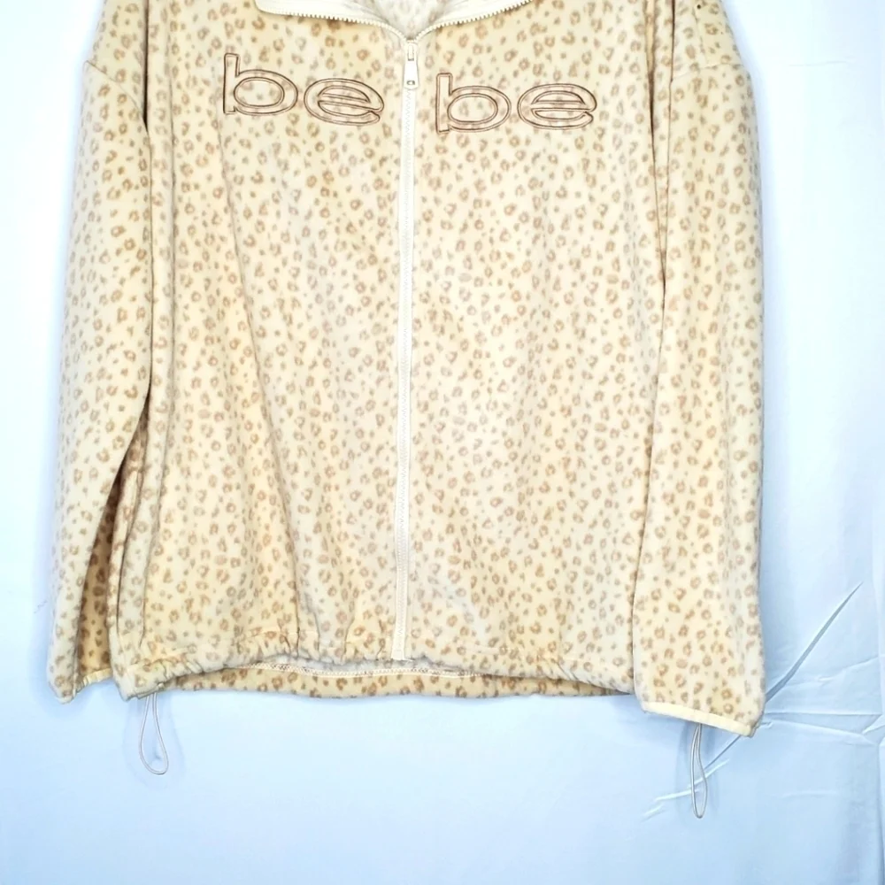 Bebe Animal Print Full Zip Fleece Jacket Size 1X Spell Out Long Sleeve Cozy Soft